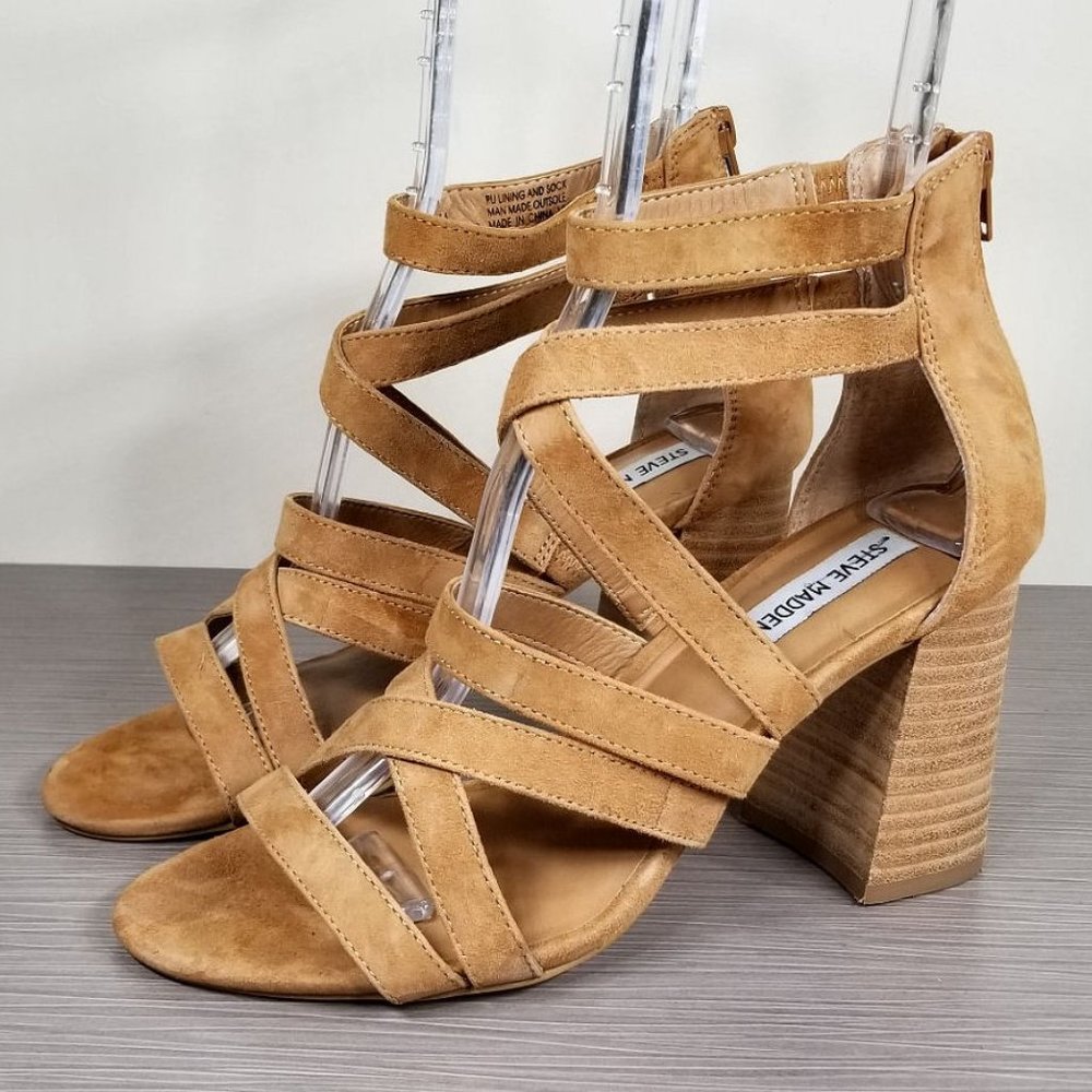 Steve Madden July Cage Sandal, Tan Suede, Womens Size 8.5 M